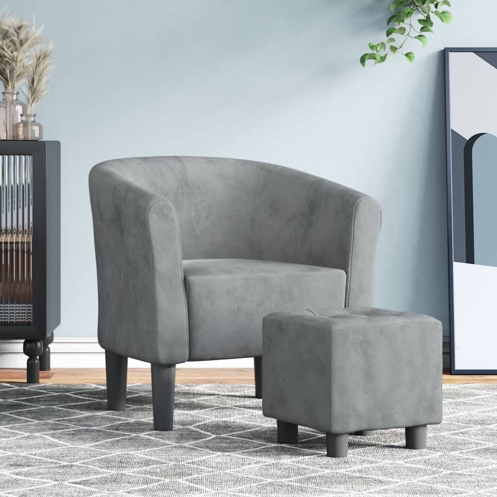 Vetonek Sillón con taburete terciopelo gris oscuro