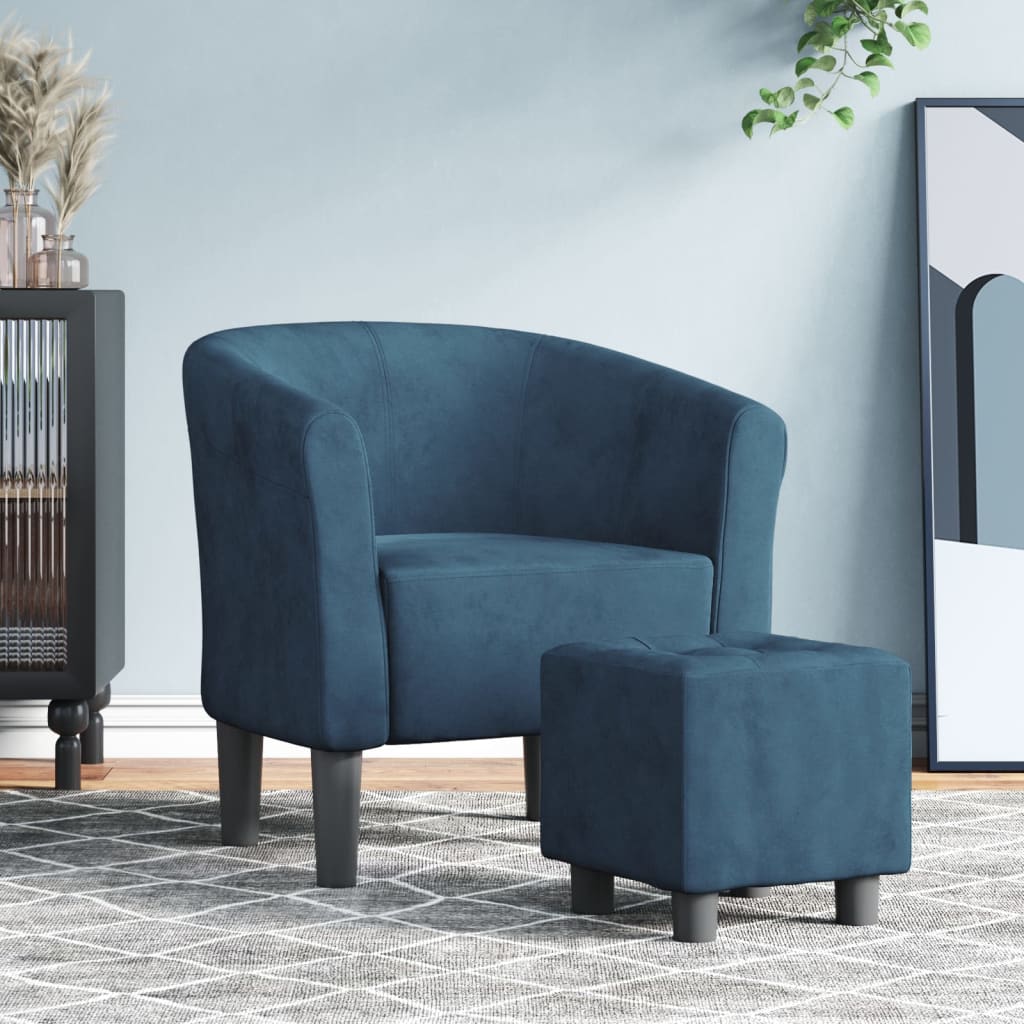 Vetonek Sillón con taburete terciopelo azul oscuro