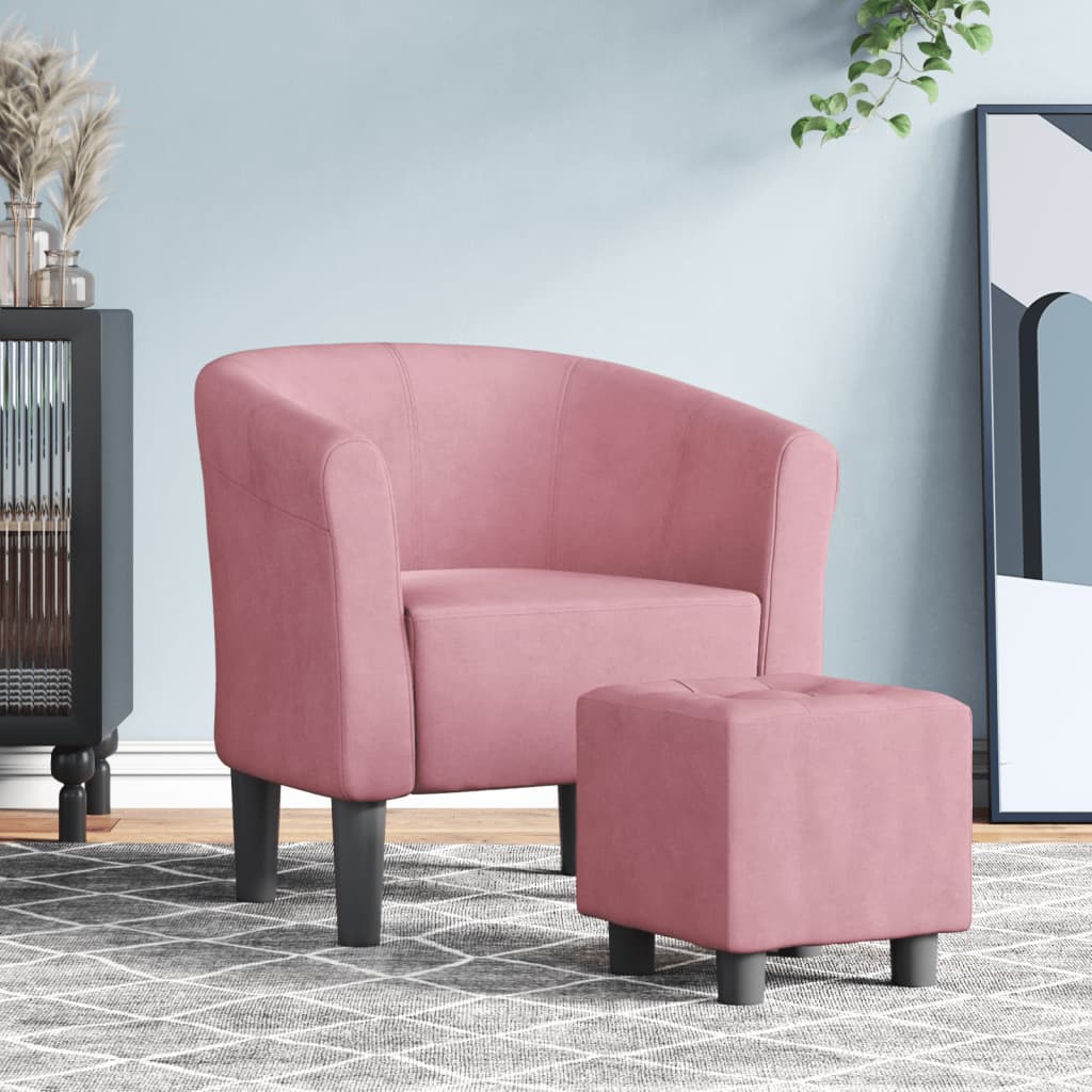 Vetonek Sillón con taburete terciopelo rosa