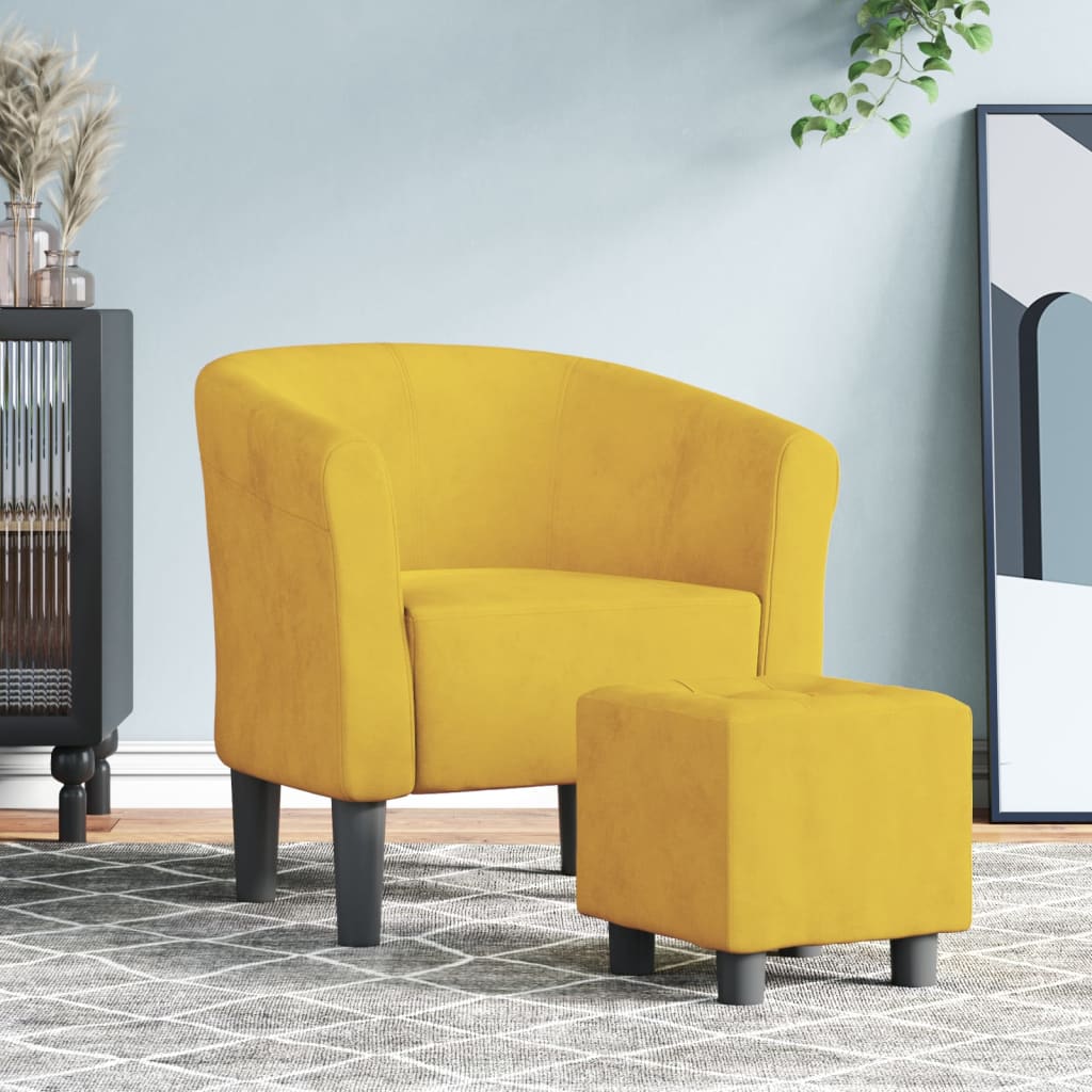 Vetonek Sillón con taburete terciopelo amarillo