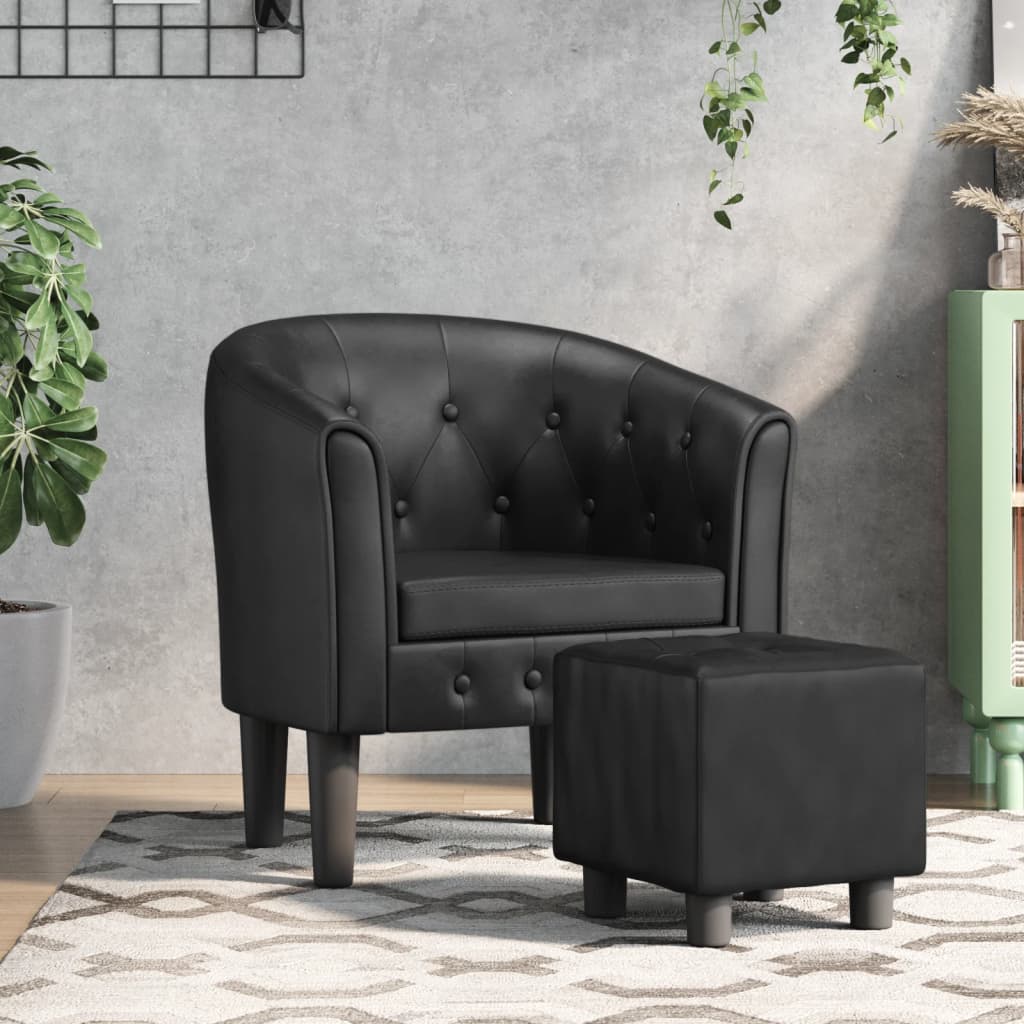 Vetonek Sillón con taburete cuero sintético negro