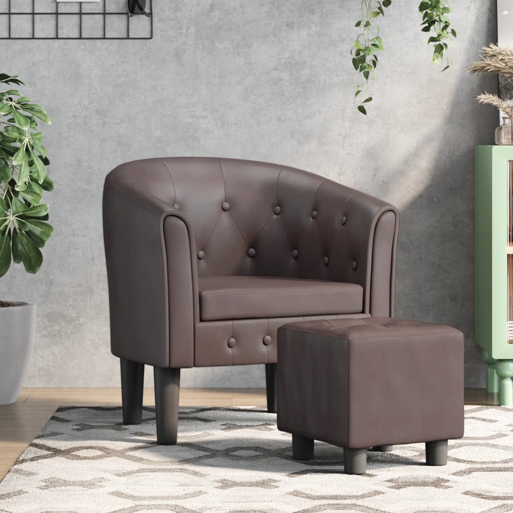 Vetonek Sillón con taburete cuero sintético marrón