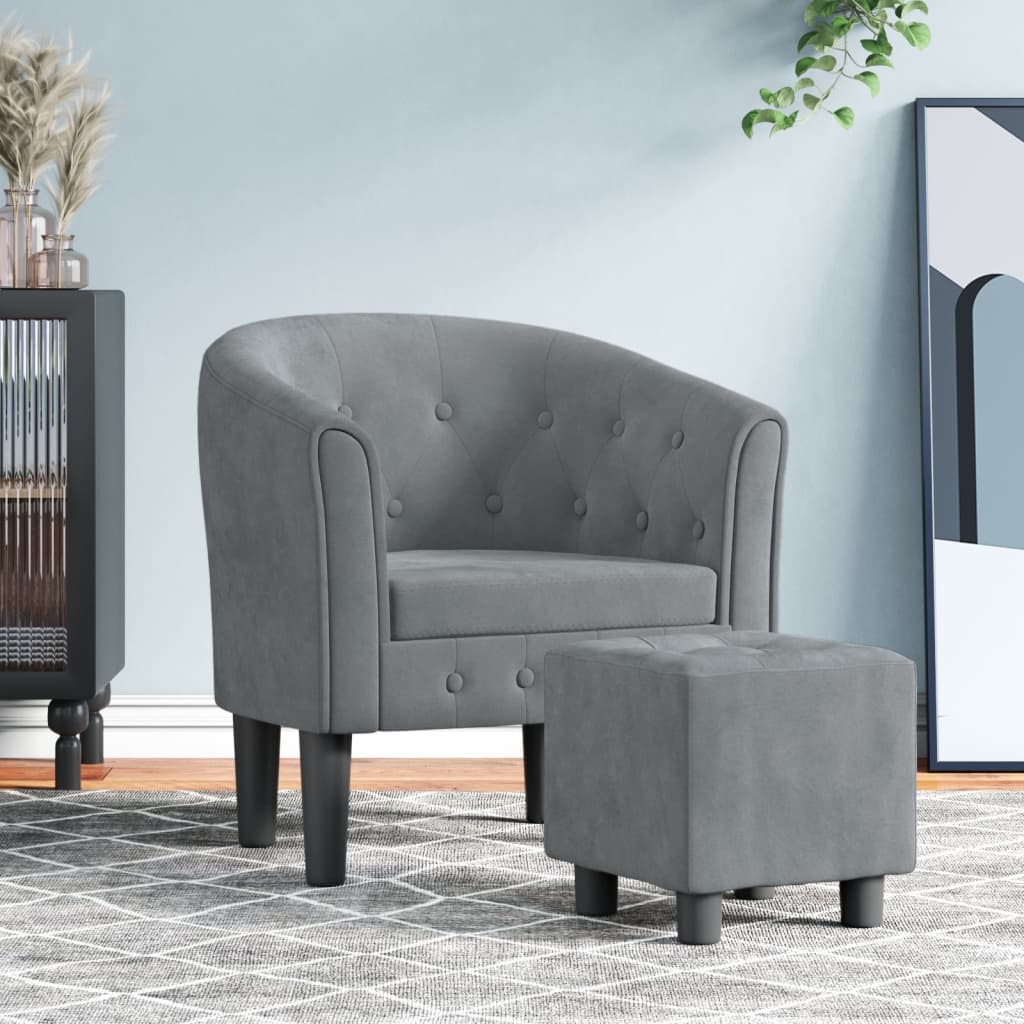 Vetonek Sillón con taburete terciopelo gris oscuro