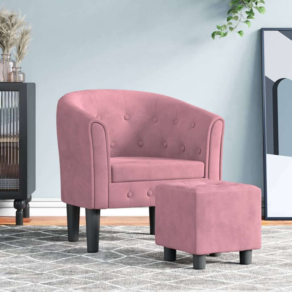 Vetonek Sillón con taburete terciopelo rosa