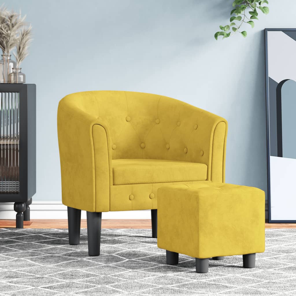 Vetonek Sillón con taburete terciopelo amarillo