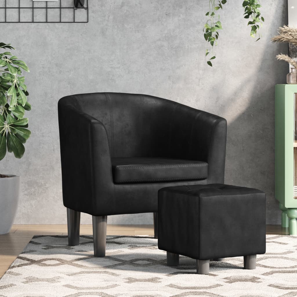 Vetonek Sillón con taburete cuero sintético negro