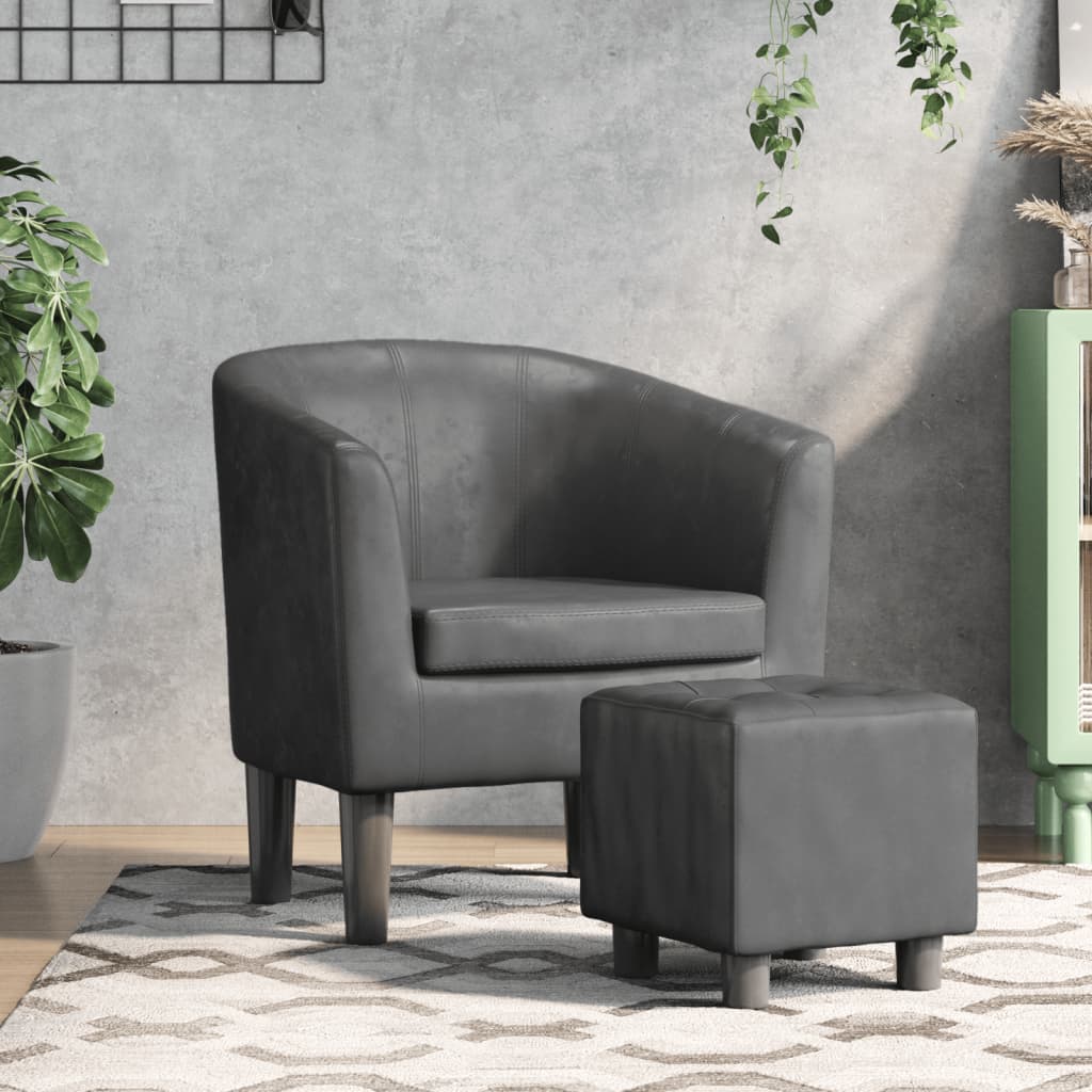 Gray synthetic leather armchair with stool V6643 Vetonek