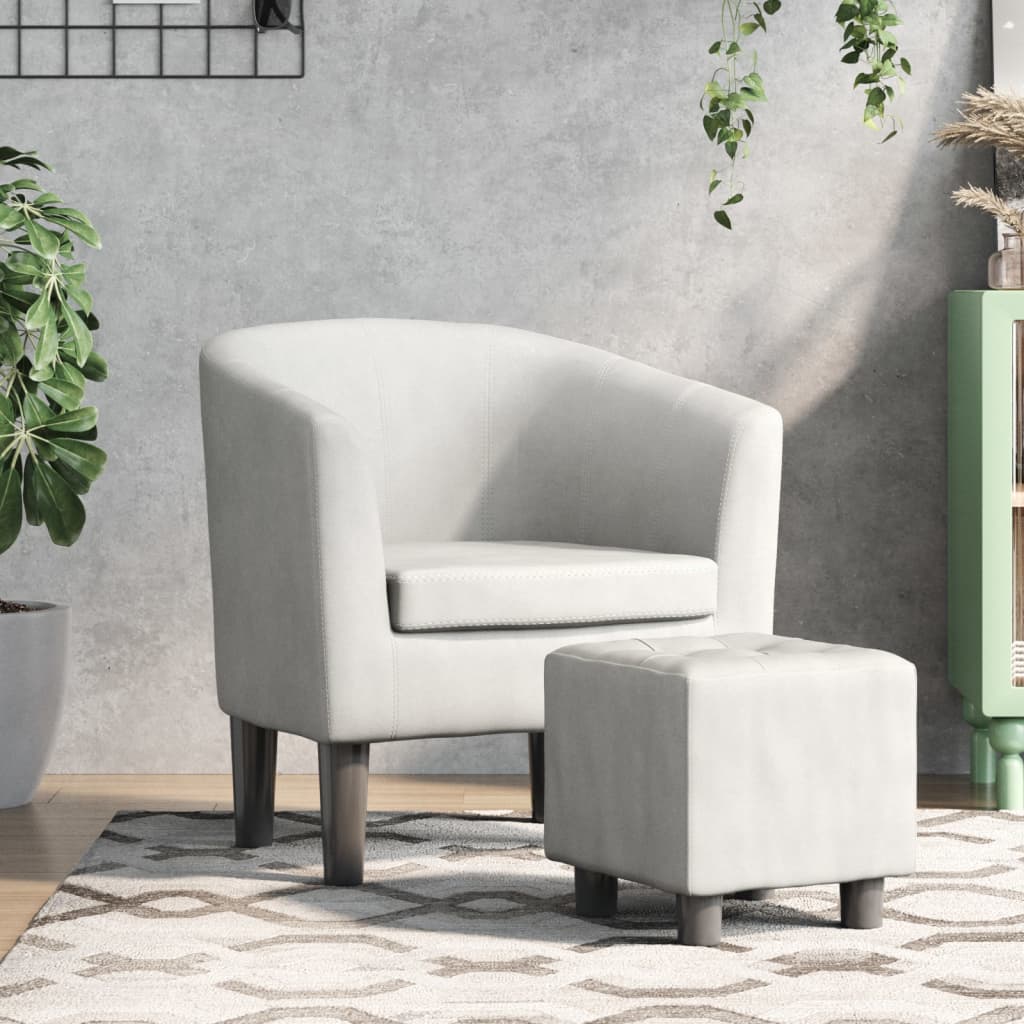 Vetonek Sillón con taburete cuero sintético blanco