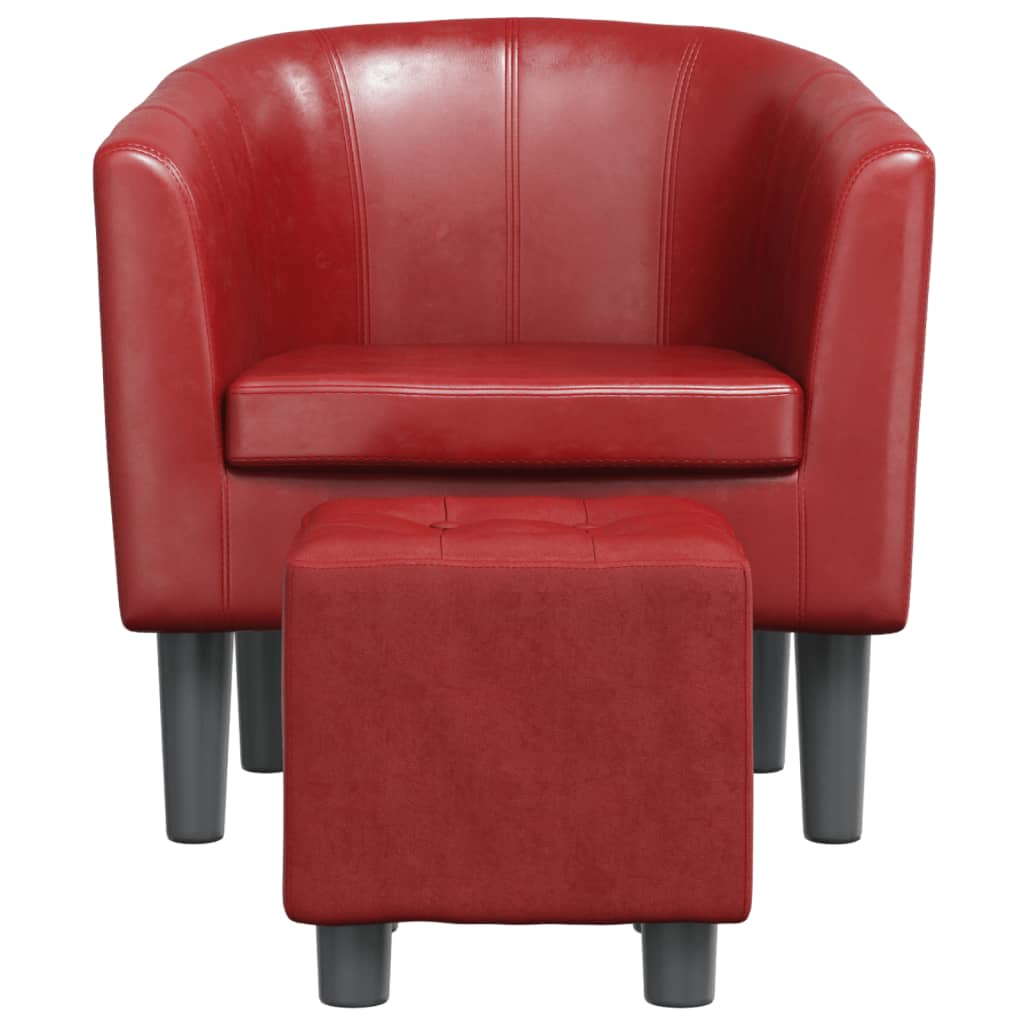 Cube design armchair with footrest red synthetic leather V6674 Vetonek