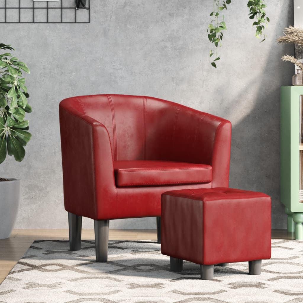 Cube design armchair with footrest red synthetic leather V6674 Vetonek