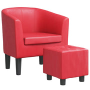 Red synthetic leather armchair with stool V6681 Vetonek