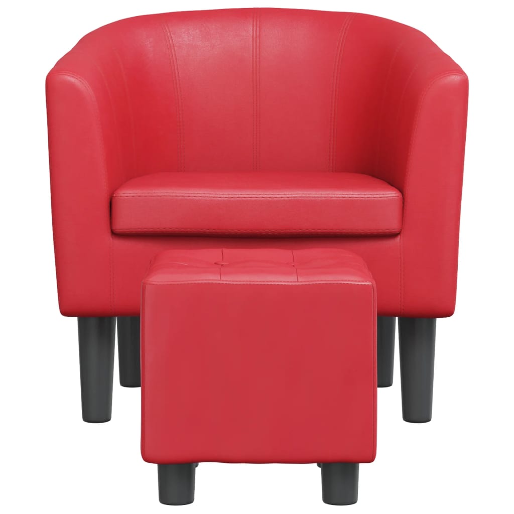 Red synthetic leather armchair with stool V6681 Vetonek