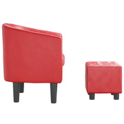 Red synthetic leather armchair with stool V6681 Vetonek