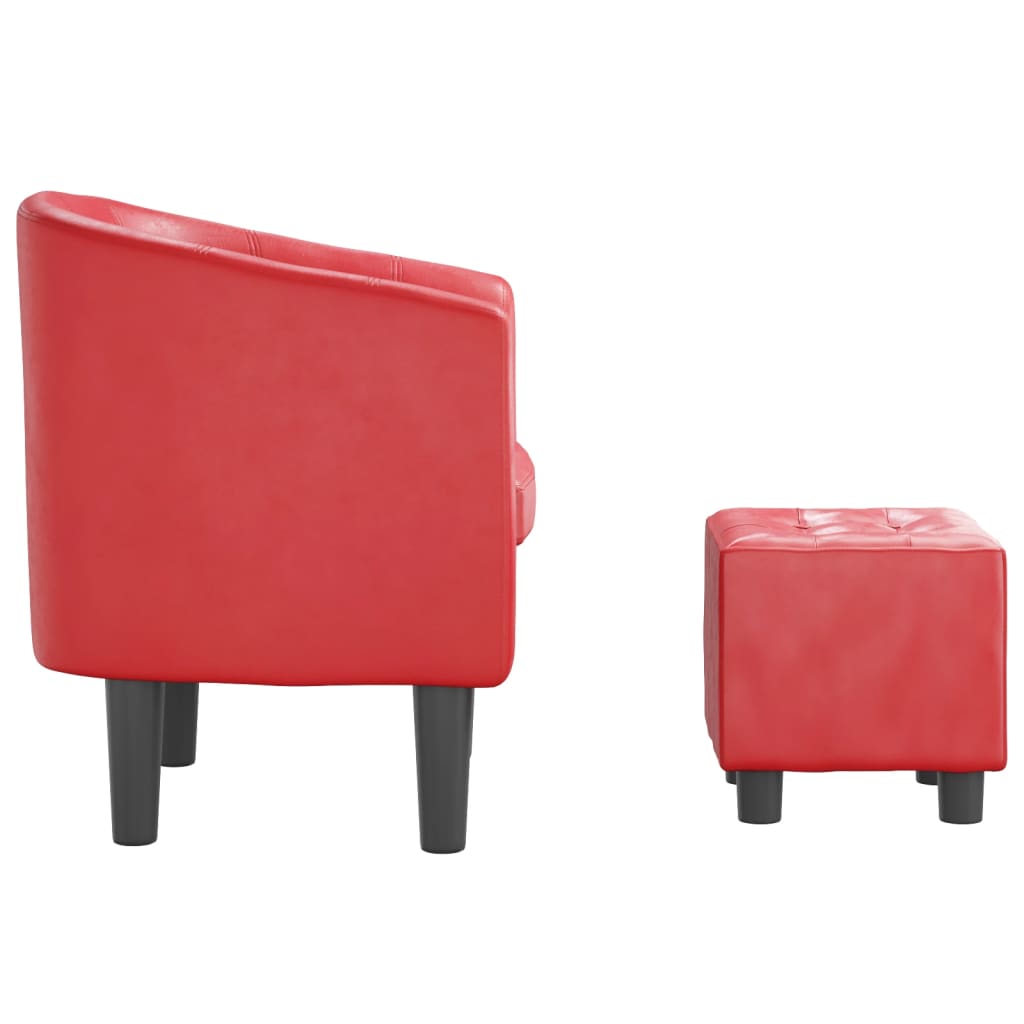 Red synthetic leather armchair with stool V6681 Vetonek