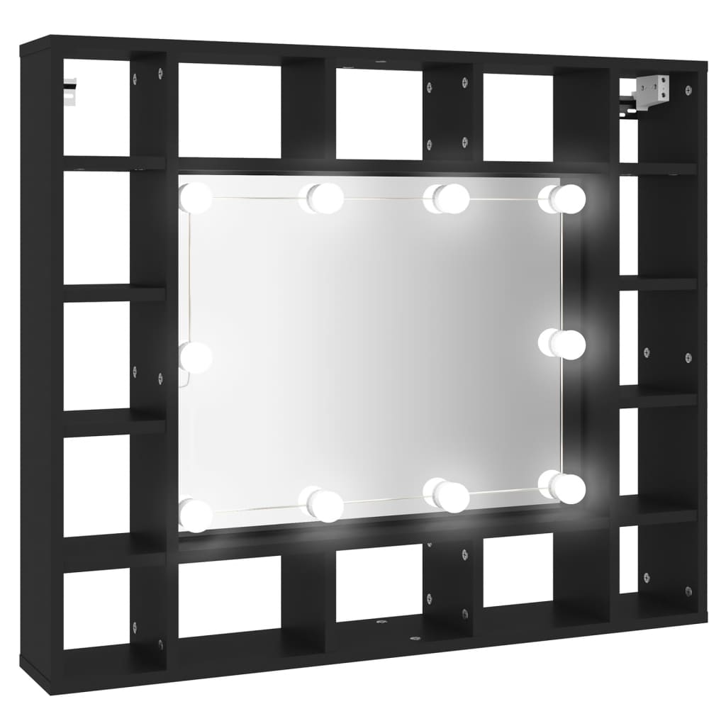 Vetonek Mueble con espejo y luces LED negro 91x15x76,5 cm