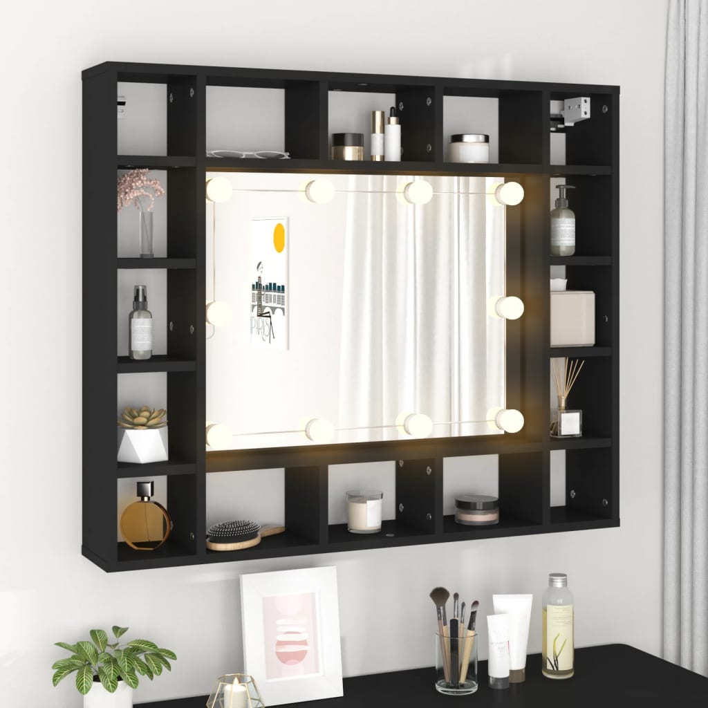 Mueble con espejo y luces LED negro 91x15x76,5 cm - Vetonek