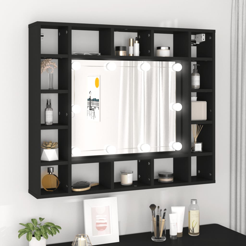 Vetonek Mueble con espejo y luces LED negro 91x15x76,5 cm