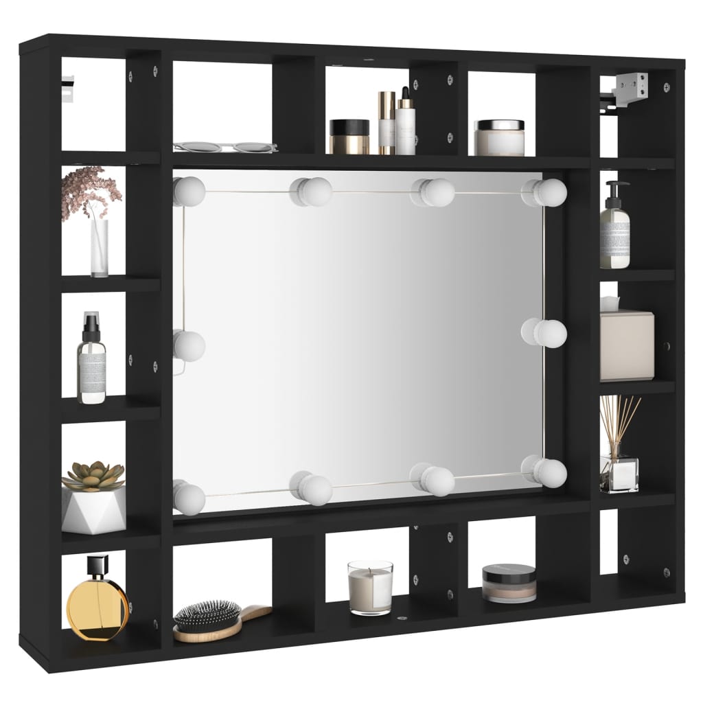 Mueble con espejo y luces led negro 91x15x76,5 cm v7435 - Vetonek