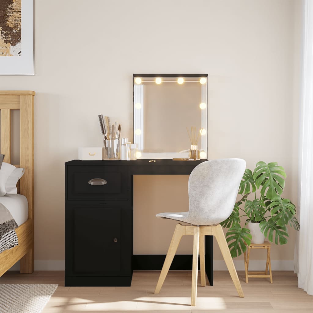 Dresser com luzes LED pretas 90x42x132.5 cm