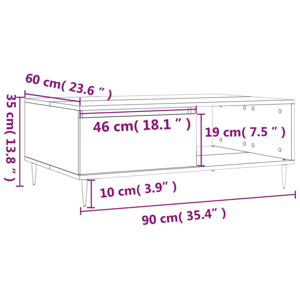 Mesa de centro madera de ingeniería roble ahumado 90x60x35 cm