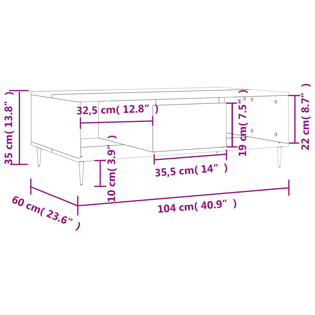 Raucher Eichenmotorenmitte Tabelle 104x60x35 cm