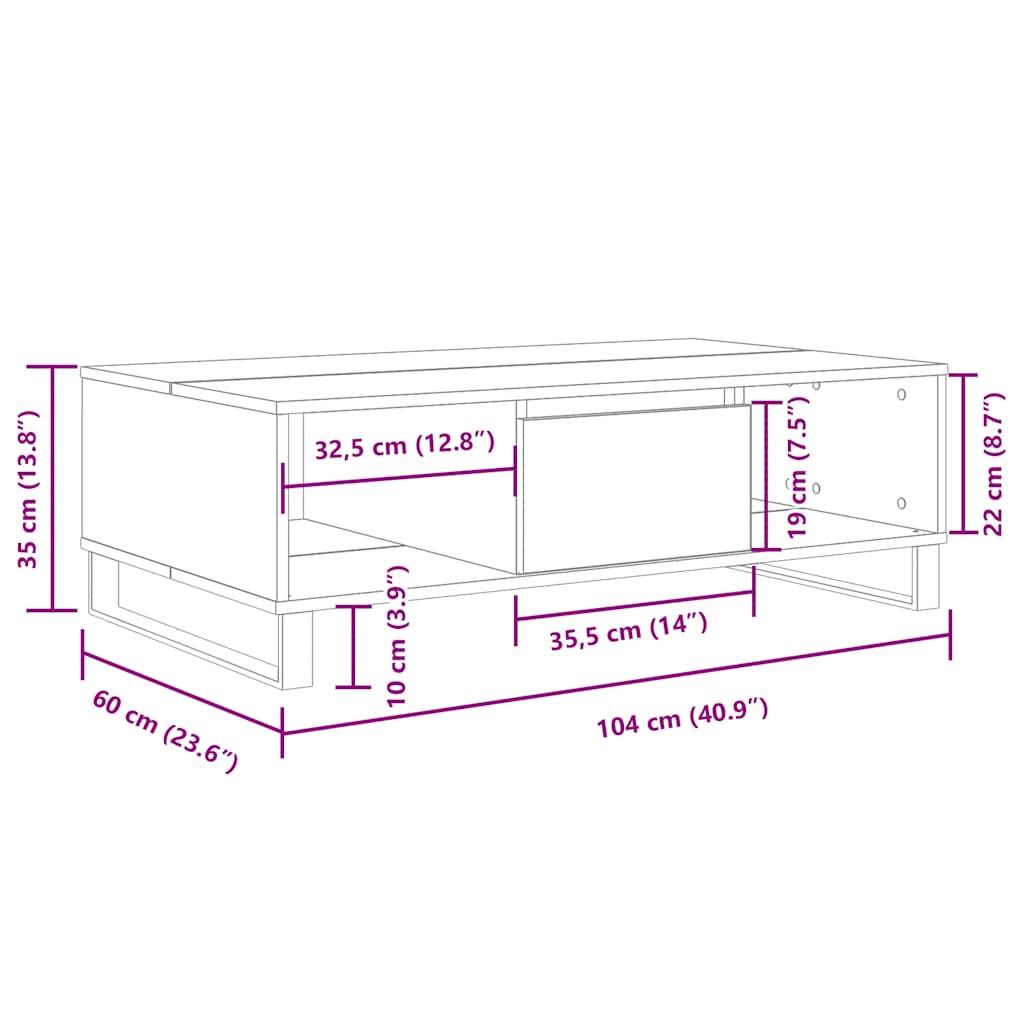 Mesa de centro madera de ingeniería roble Sonoma 104x60x35 cm