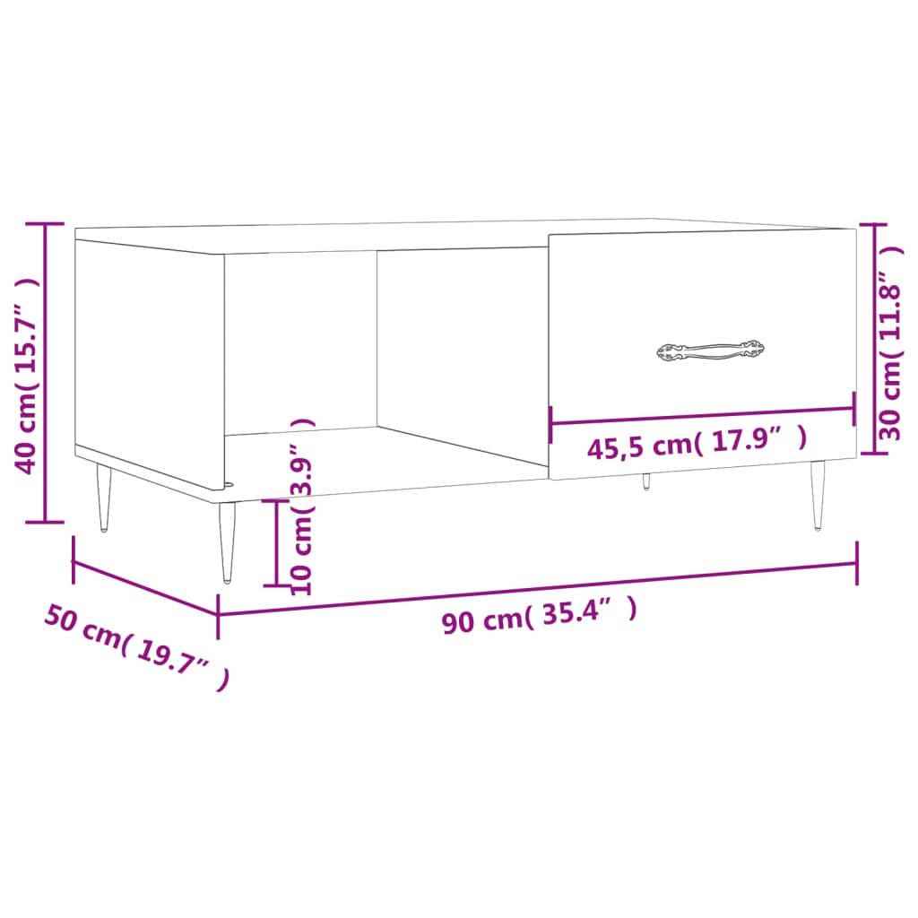 Mesa de centro madera contrachapada roble marrón 90x50x40 cm