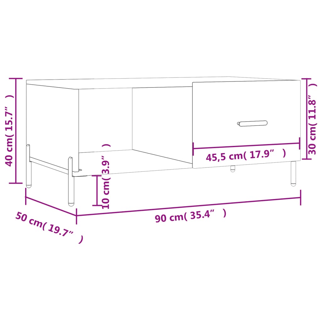 Tavolo in legno grigio in cemento 90x50x40 cm