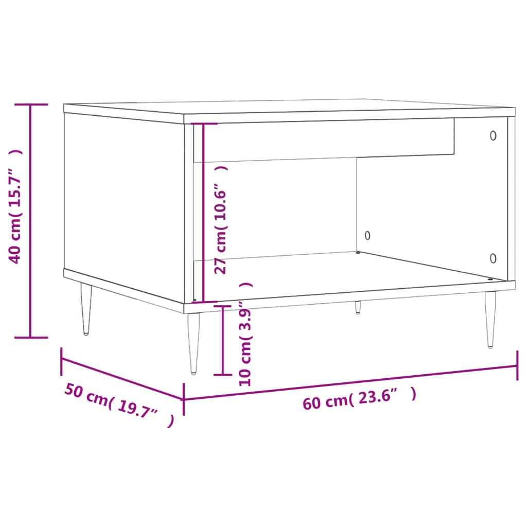 Mesa de centro madera de ingeniería negra 60x50x40 cm