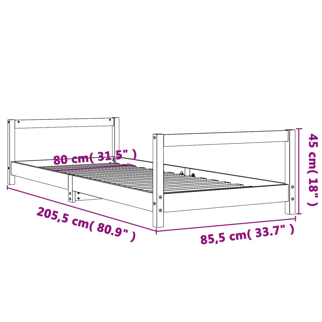 Estructura de cama para niños madera maciza de pino 80x200 cm