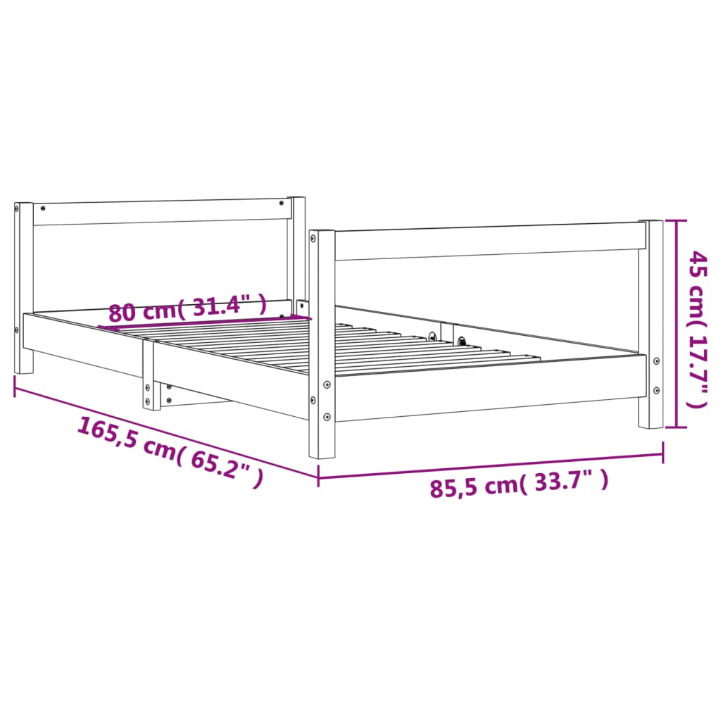 Estructura de cama para niños madera maciza de pino 80x160 cm