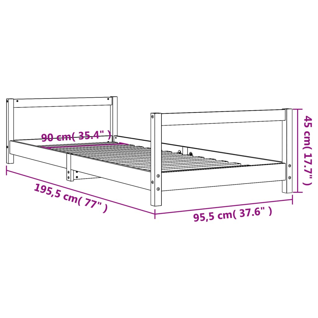 Estructura de cama para niños madera maciza de pino 90x190 cm