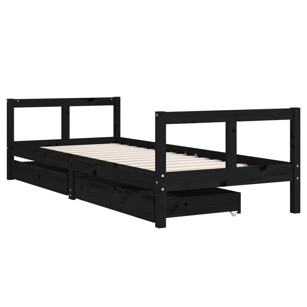 Estructura de cama niños con cajones madera pino negro 80x200cm - Vetonek