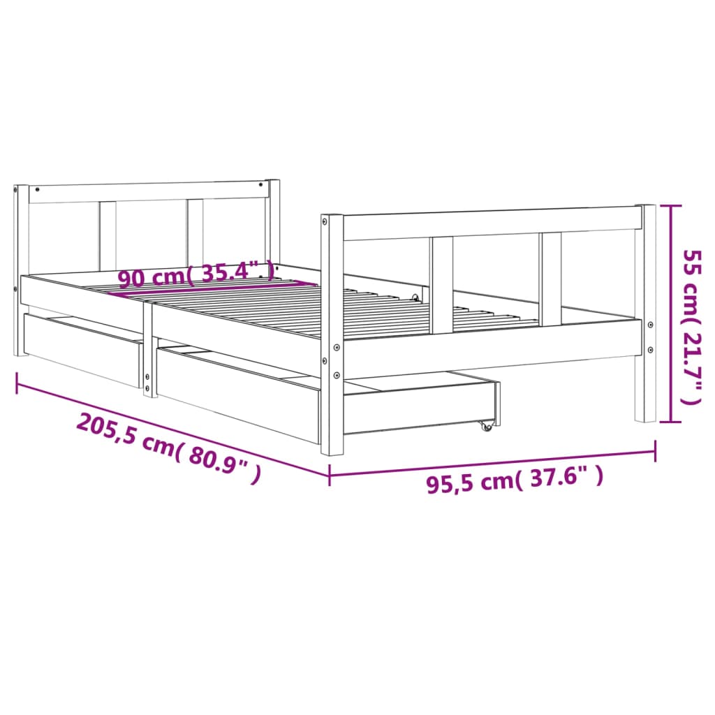 Estructura cama niños con cajones madera pino blanco 90x200 cm vidaXL