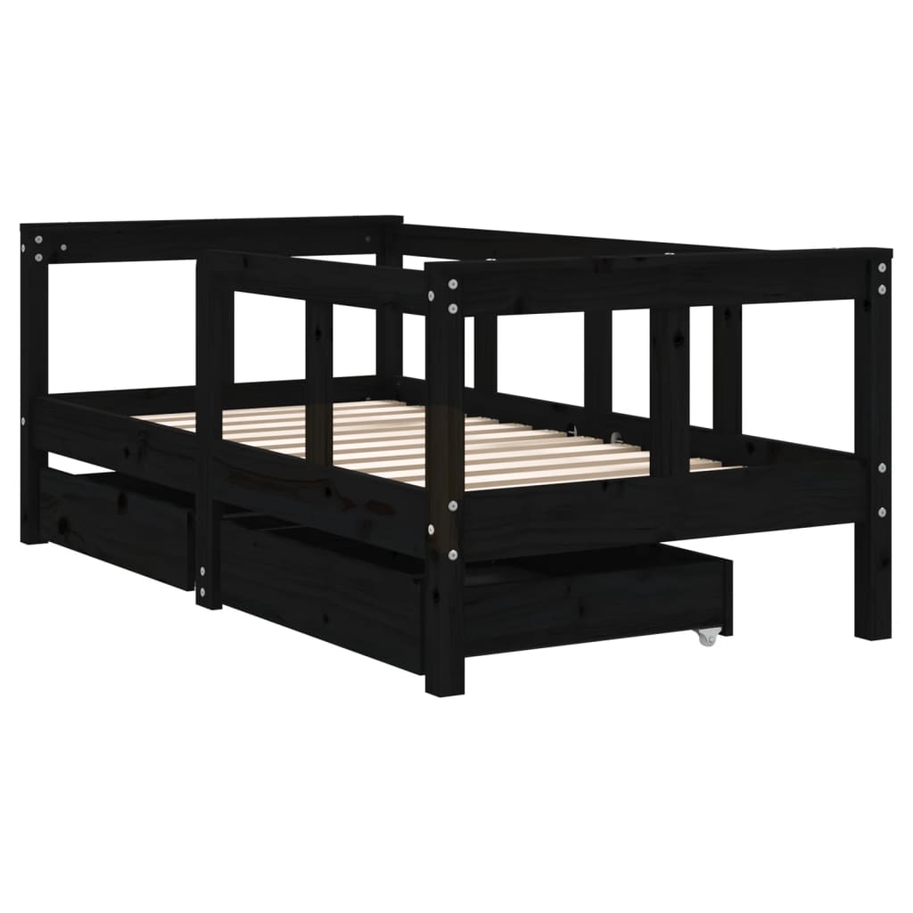 Bed Structure Children with Black Pine Drawers 70x140cm