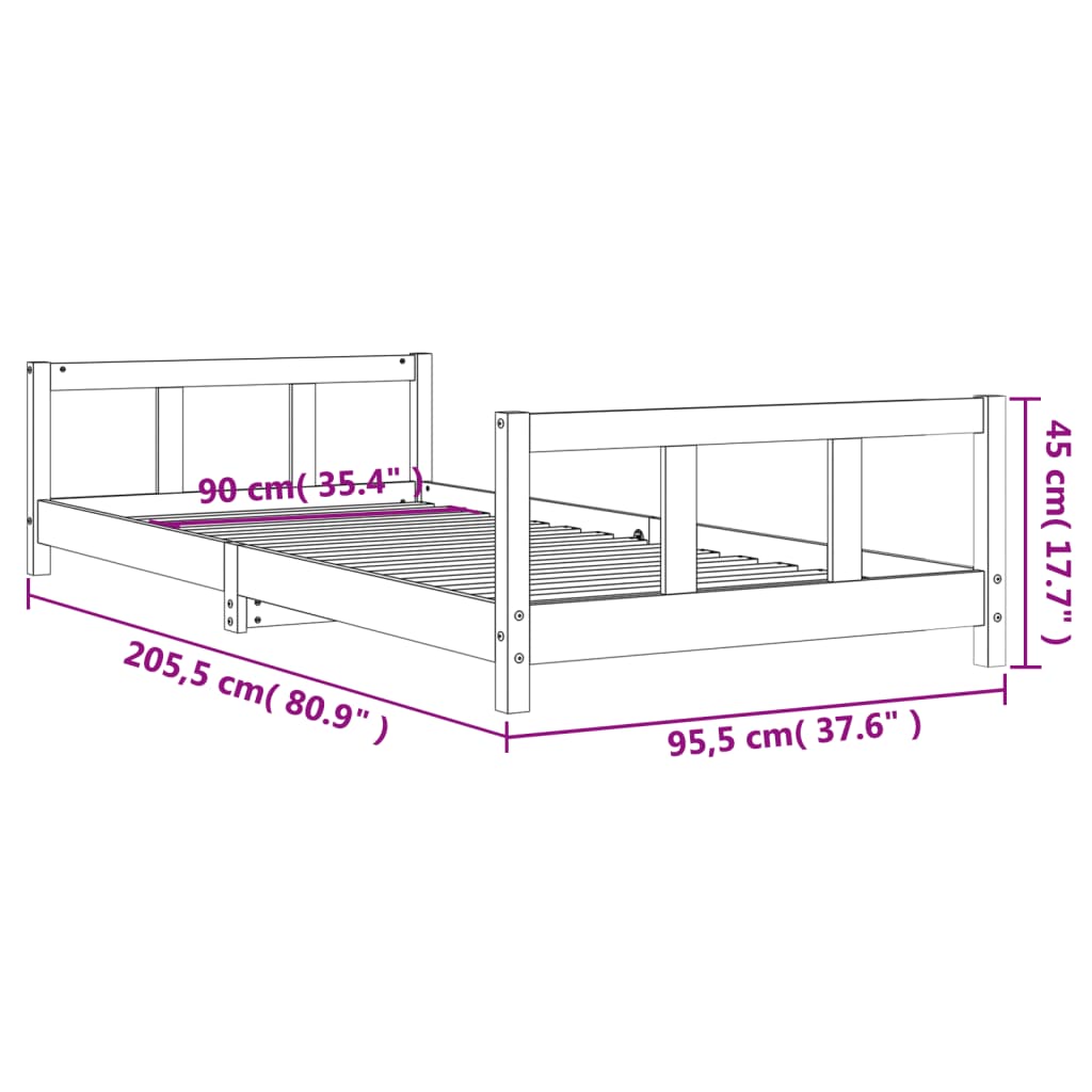 Estructura de cama para niños madera maciza de pino 90x200 cm vidaXL