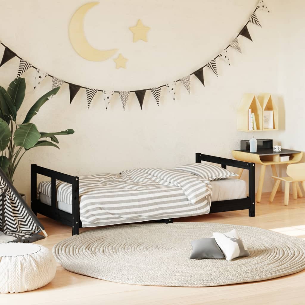 Vetonek Estructura de cama para niños madera de pino negro 80x160 cm