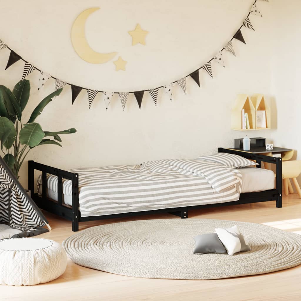 Vetonek Estructura de cama para niños madera de pino negro 90x190 cm