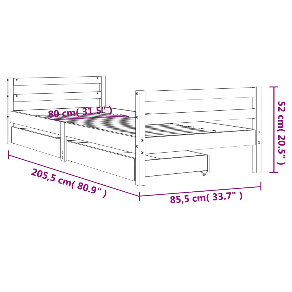 Estructura de cama para niños con cajones madera pino 80x200 cm - Vetonek