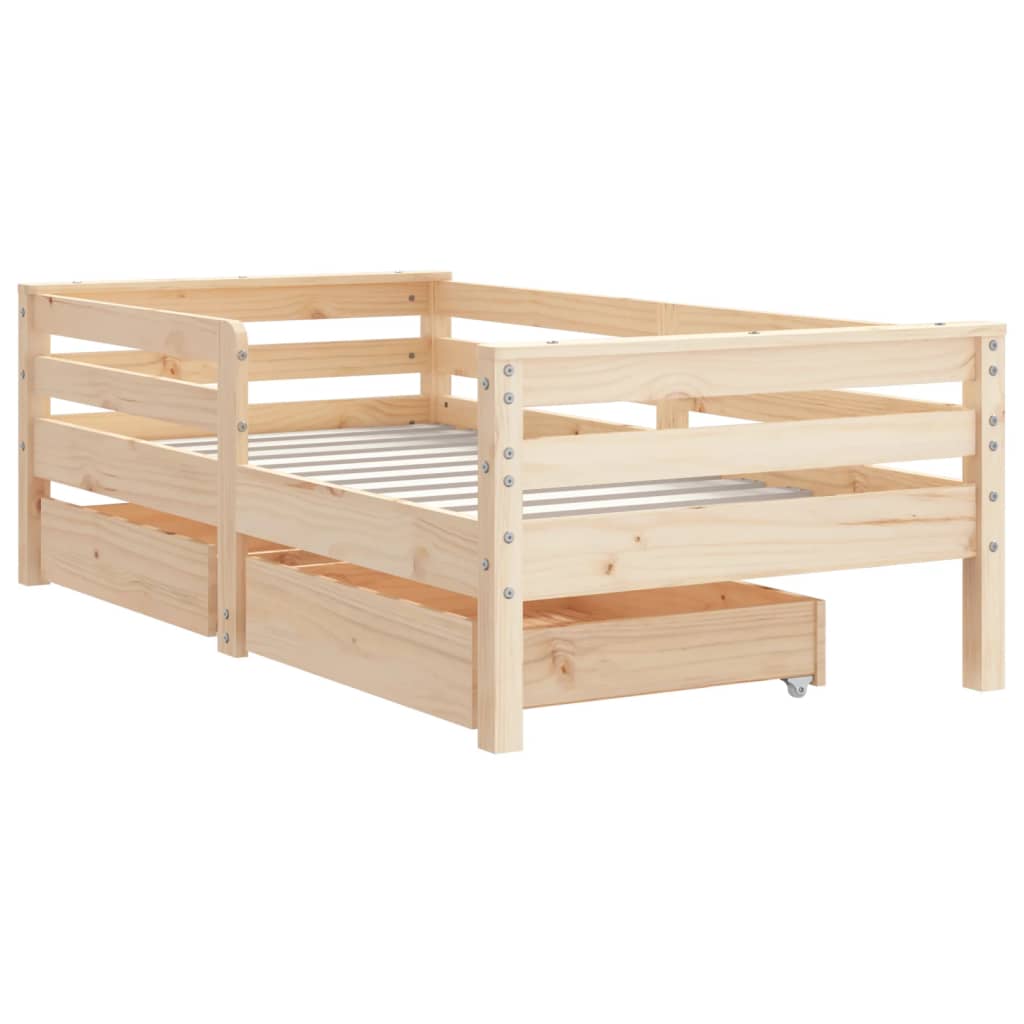 Estrutura da cama para crianças com gavetas de madeira pinheiro 70x140 cm