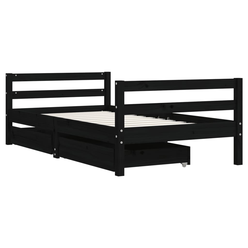 Children's bed structure and black pine boxes 80x160 cm