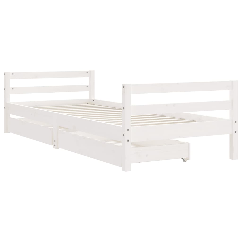 Estrutura de cama infantil e gavetas de madeira de pinheiro branco 90x190 cm