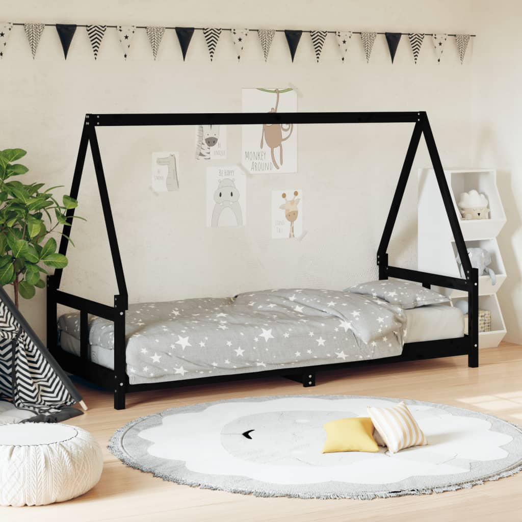 Vetonek Estructura de cama para niños madera de pino negro 80x200 cm