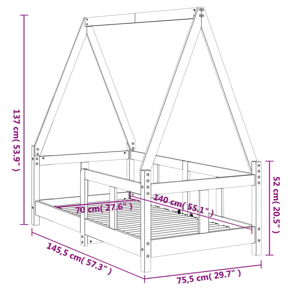 Estructura de cama para niños madera maciza de pino 70x140 cm