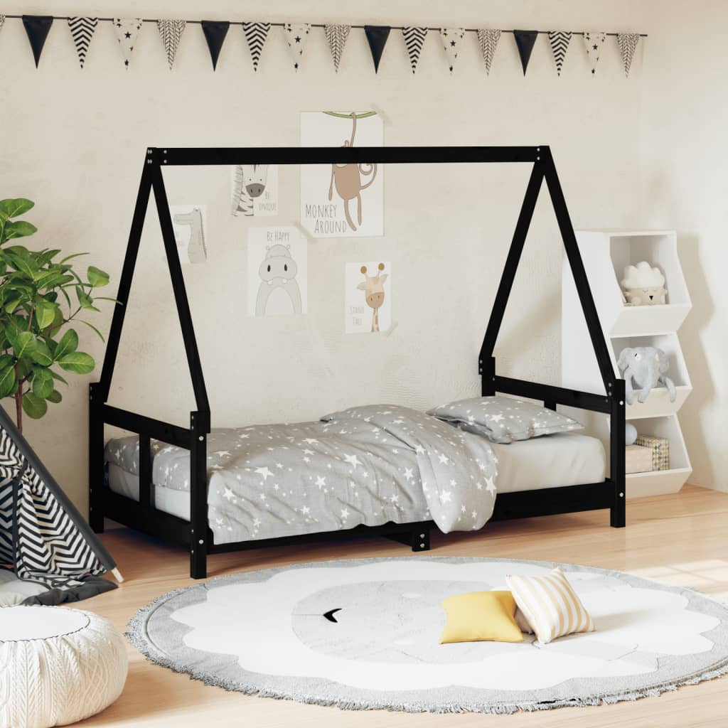 Vetonek Estructura de cama para niños madera de pino negro 80x160 cm