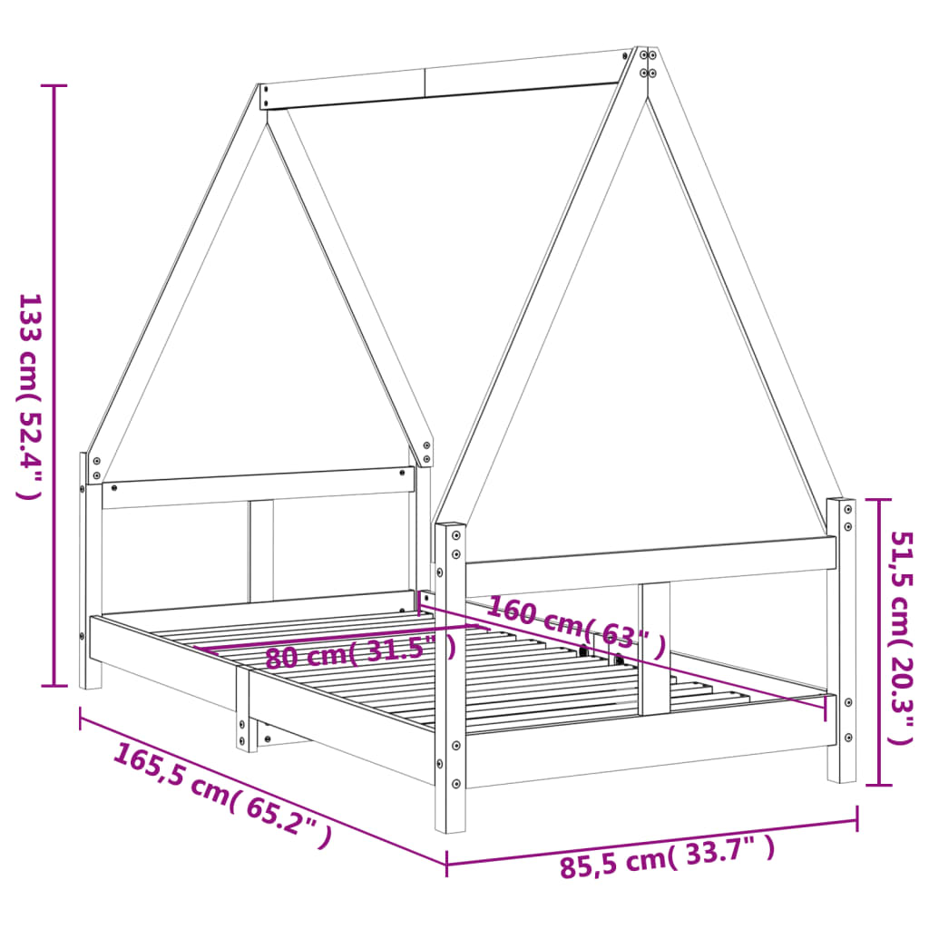 Estructura de cama para niños madera de pino negro 80x160 cm vidaXL