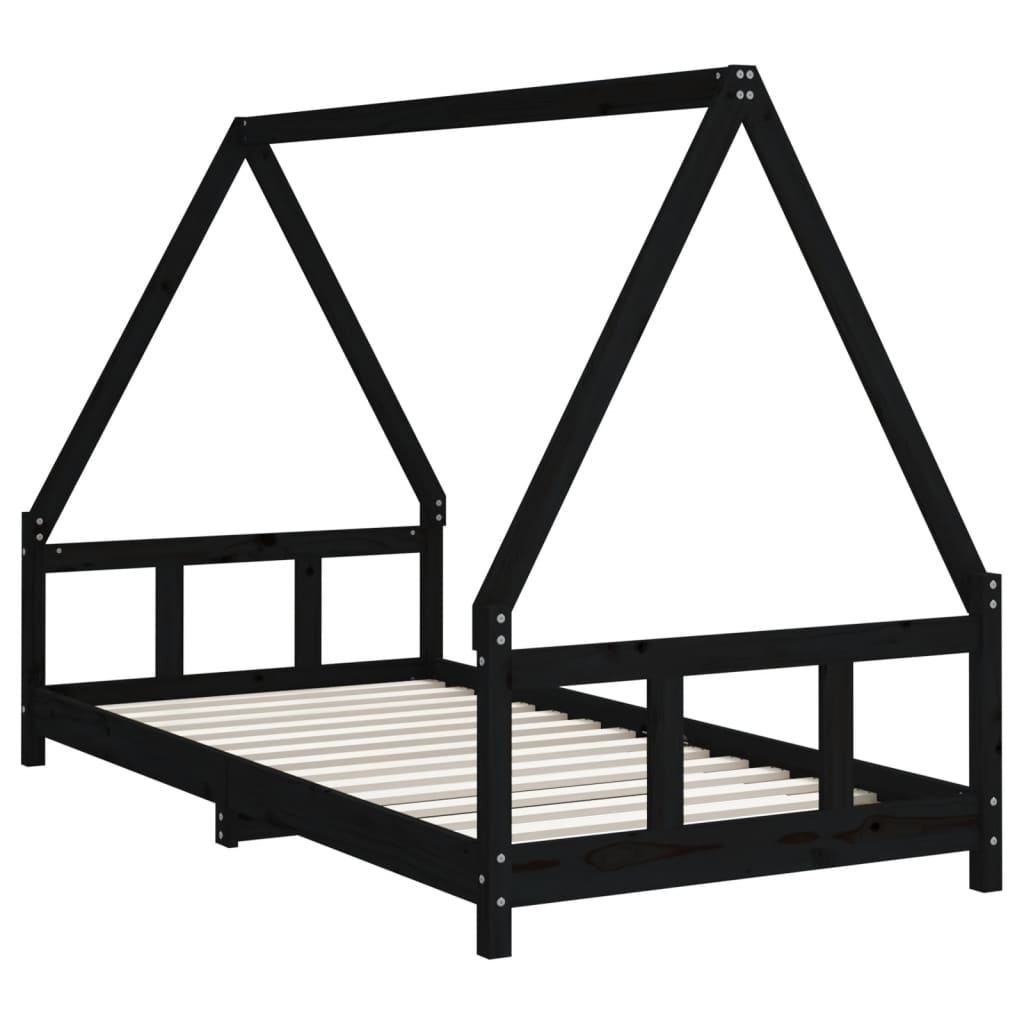 BLACK PINE WOOD BED STRUCTURE 90x190 cm