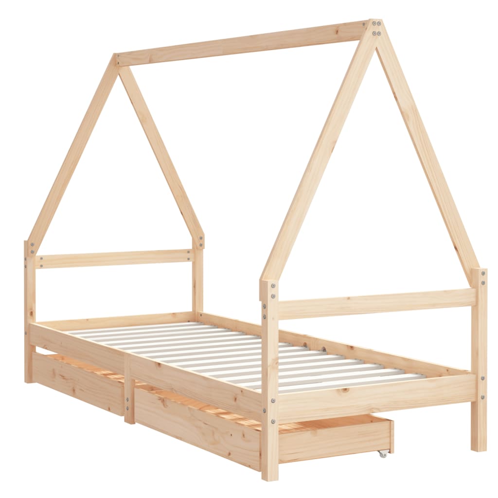 Structure du lit pour les enfants avec des tiroirs en bois 80x200 cm