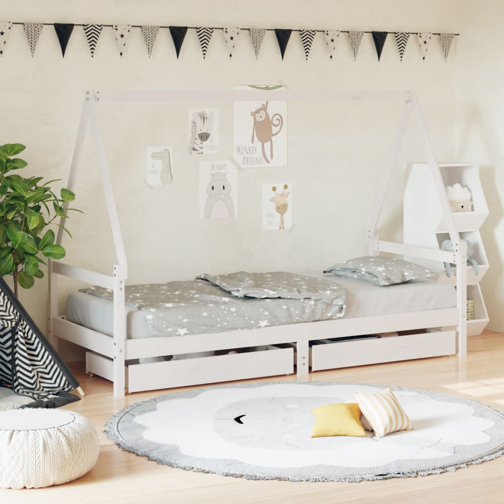 Vetonek Estructura cama niños con cajones madera pino blanco 80x200 cm 