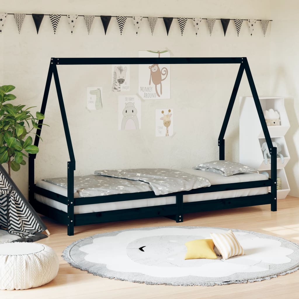 Vetonek Estructura de cama para niños madera de pino negro 80x200 cm